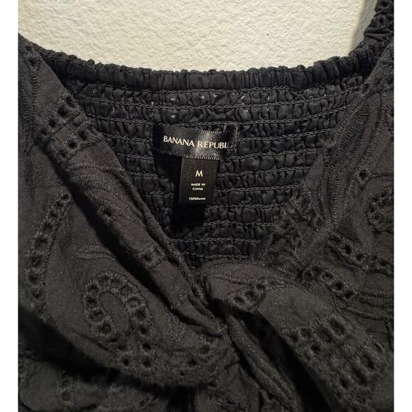 Banana Republic Size Medium Black Twist Front Eyelet Dress Pockets Vacation Boho - Picture 3 of 8